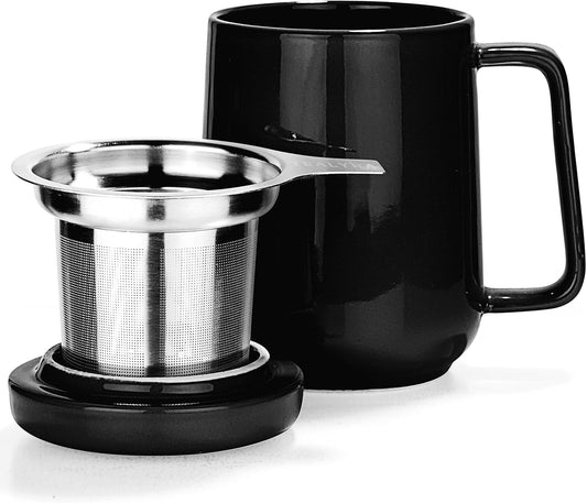 Tealyra - Peak Ceramic Red Tea Cup Infuser - 19-ounce - Large Tea High-Fired Ceramic Mug with Lid and Stainless Steel Infuser - Tea-For-One Perfect Set for Office and Home Uses - 580 milliliter