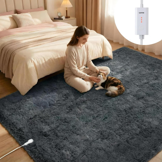 4x6 ft Electric Heated Floor Mat, Soft Plush Foot Warmer Area Rug, Grey | 3 Adjustable Heat Levels, Soft Plush Heating Carpet, 10H Safety Auto-Off, Perfect For Home Office Or Gaming