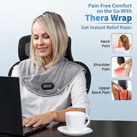 Callixe TheraWrap | Cordless Heating Pad for Neck, Shoulders, and Upper Back | Cervical Electric Massager with Instant Heat and Vibration for Pain Relief & Deep Relaxation | Ideal Gift for Mom & Dad