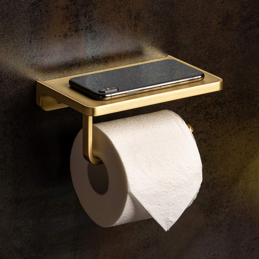 Linkaa Bronze Toilet Paper Holder with Shelf Oil Rubbed Bronze,Wall Mount | Toilet Tissue Roll Holder Dispenser with Phone Shelf Storage holder for Bathroom Kitchen丨Heavy Duty Zinc Alloy Material