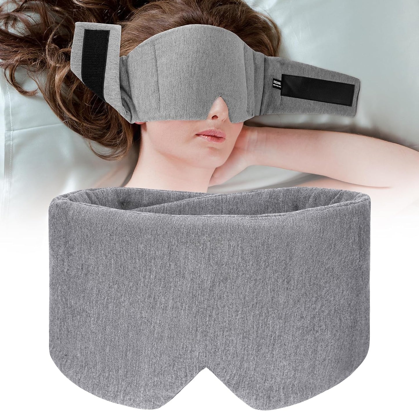 FRESHME Weighted Eye Mask for Sleeping - Gray Blackout (0.7lb/11oz) Cotton Heavy Weighted Eye Pillow for Men Women, Oversize Large Soft Sleep Face Eyes Cover with Nose Pad for Sidesleeper