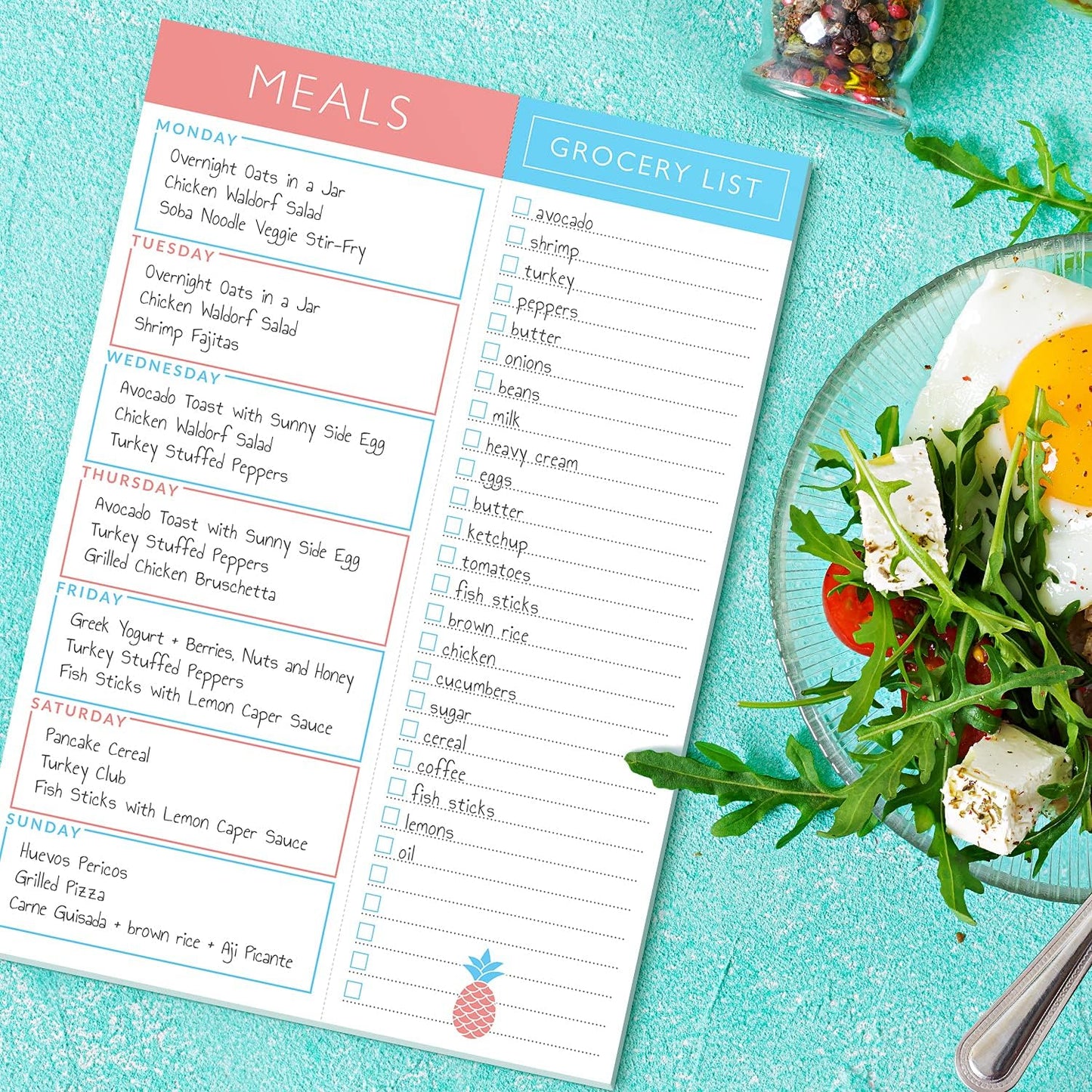 Sweetzer & Orange Fruity Weekly Meal Planner and Grocery List Magnetic Notepad. 7x10” Meal Planning Pad with Tear Off Shopping List. Plan Weekly Menu Food for Weight Loss or Dinner List for Family!