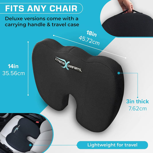 Xtreme Comforts Seat Cushions | Office Chair Cushions for Desk, Car, Wheelchair| Ergonomic Memory Foam Seat Cushion for Support & Comfort | Helps Improve Sitting Posture for Work & Body Relief
