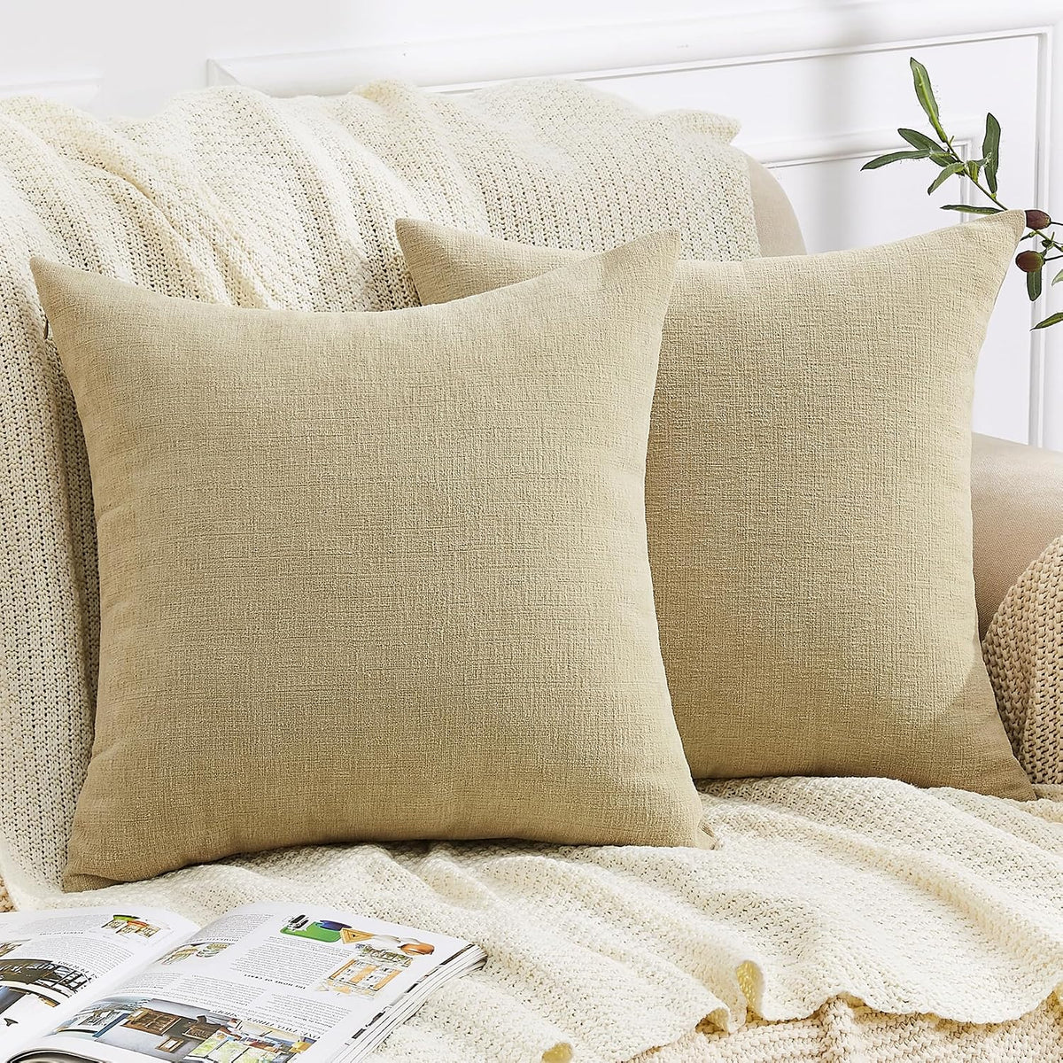 GAWAMAY Lumbar Support Pillow Decorative Rectangle Throw Pillow Covers 12"x20" Inch Set of 2, Soft Chenille Fall Pillowcase for Living Room Bedroom Sofa Couch Cushion Cover Grey 30x50cm (No Insert)