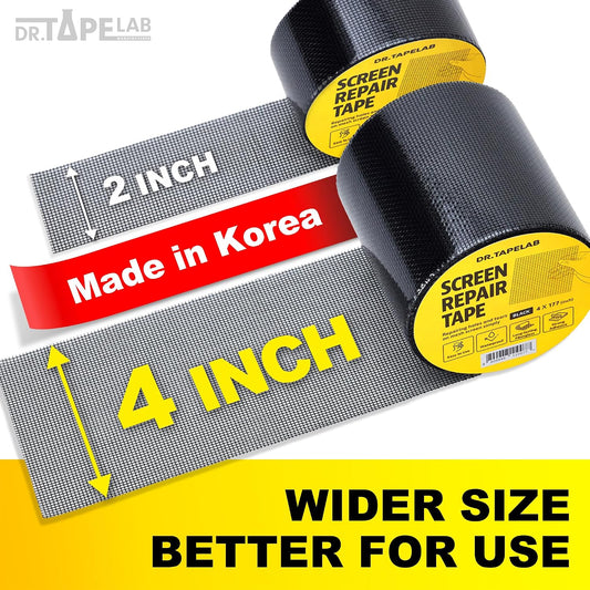 Black Window Screen Repair Tape, 4 in X 15 FT, Screen Repair Kit for Windows or Doors, Strong Adhesive Patch Kit Fiberglass Mesh Tape