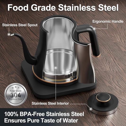 Stariver Gooseneck Electric Kettle, 0.8L Electric Tea Kettle | BPA-free Stainless Steel, Auto Shut-off & Boil-dry Protection, One-touch Fast Boiling, for Pour Over Coffee, Tea, Hot Water