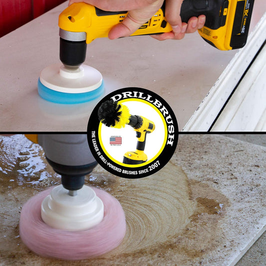 Cordless Drill Attachment - Acid Rain - Pool Tile - Granite - Shower Doors | Scrub - Scour - Drill Pads - Hard Water Stain Remover - Soap Scum - Mold - Mildew - Mineral - Rust - Calcium - Limescale