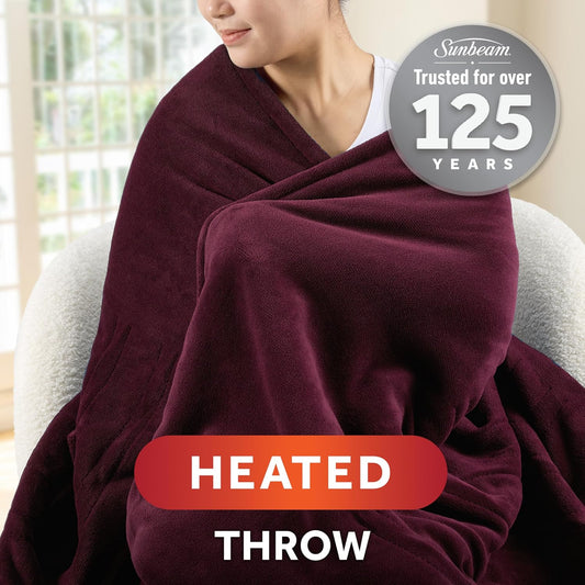Sunbeam Electric Throw Royal Luxe Microplush Heated Blanket, 4 Heat Settings, 4-Hour Auto Shut-Off, Fast Heating, Warm and Cozy, Dove Grey Color, 50" x 60"
