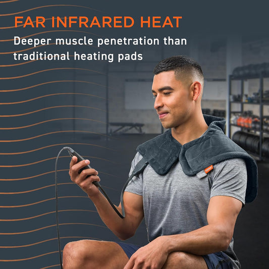 Pure Enrichment PureRelief Pro Far Infrared Neck & Shoulder Heating Pad - Deeper Muscle Relief, 4 Heat Settings, Auto Shut-Off, Universal Fit, Magnetic Closure, Dry/Moist Heat, Machine Washable
