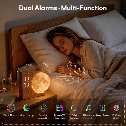 AIRIVO Alarm Clock for Bedrooms, Sunrise Alarm Clock Wake Up Light for Kids Teens, White Noise Sound Machine, Moon Light Dual Alarms for Heavy Sleepers, Night Light Clock for Preppy Room Decor