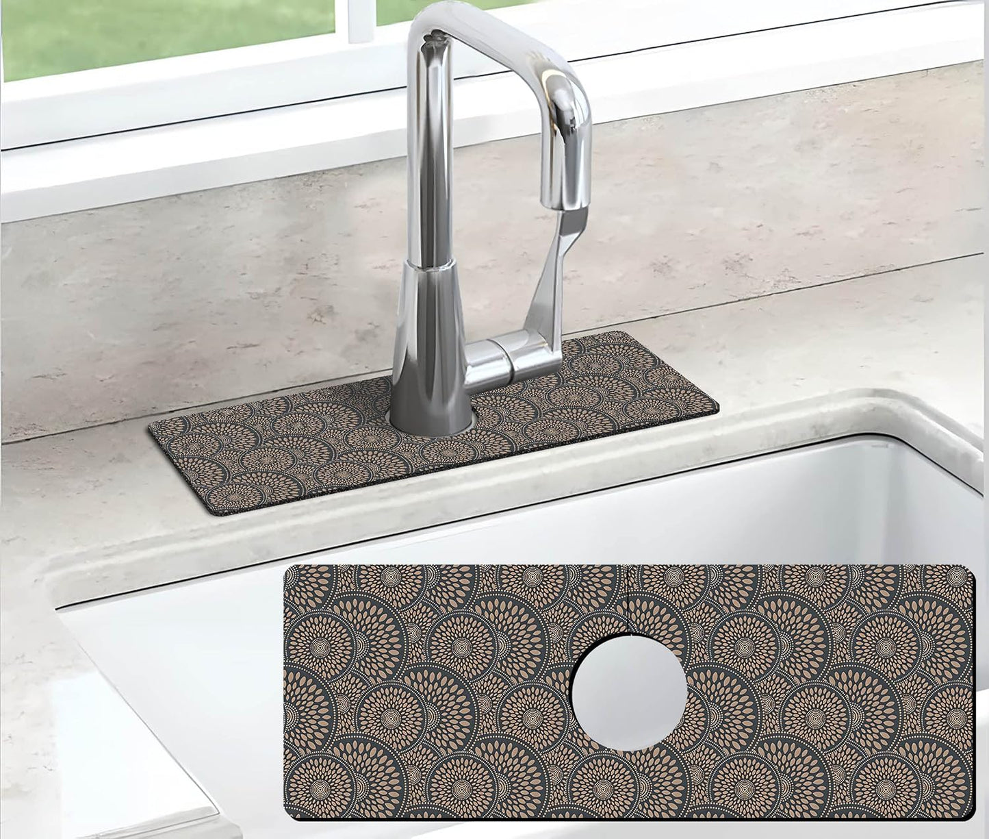 Kitchen Sink Splash Guard Faucet Mat Super Absorbent Fast Drying Mat Sink Gadgets Splash Guard Behind Faucet Drip Catcher for Kitchen (Pink Red Roses Floral, 23.5x5.5in)