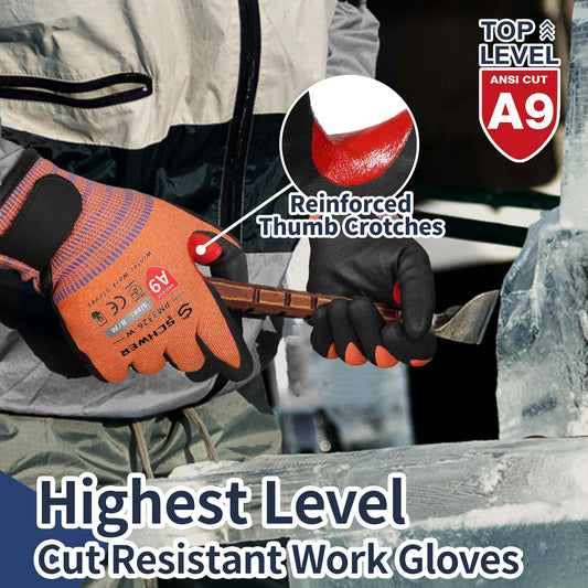 Schwer ProGuard High Level Cut Resistant Work Gloves for Extreme Protection, ANSI A9 Cut Gloves with Reinforced Thumb, Non Slip, Breathable, Durable, Touch-screen, Black 1 Pair(L 3326