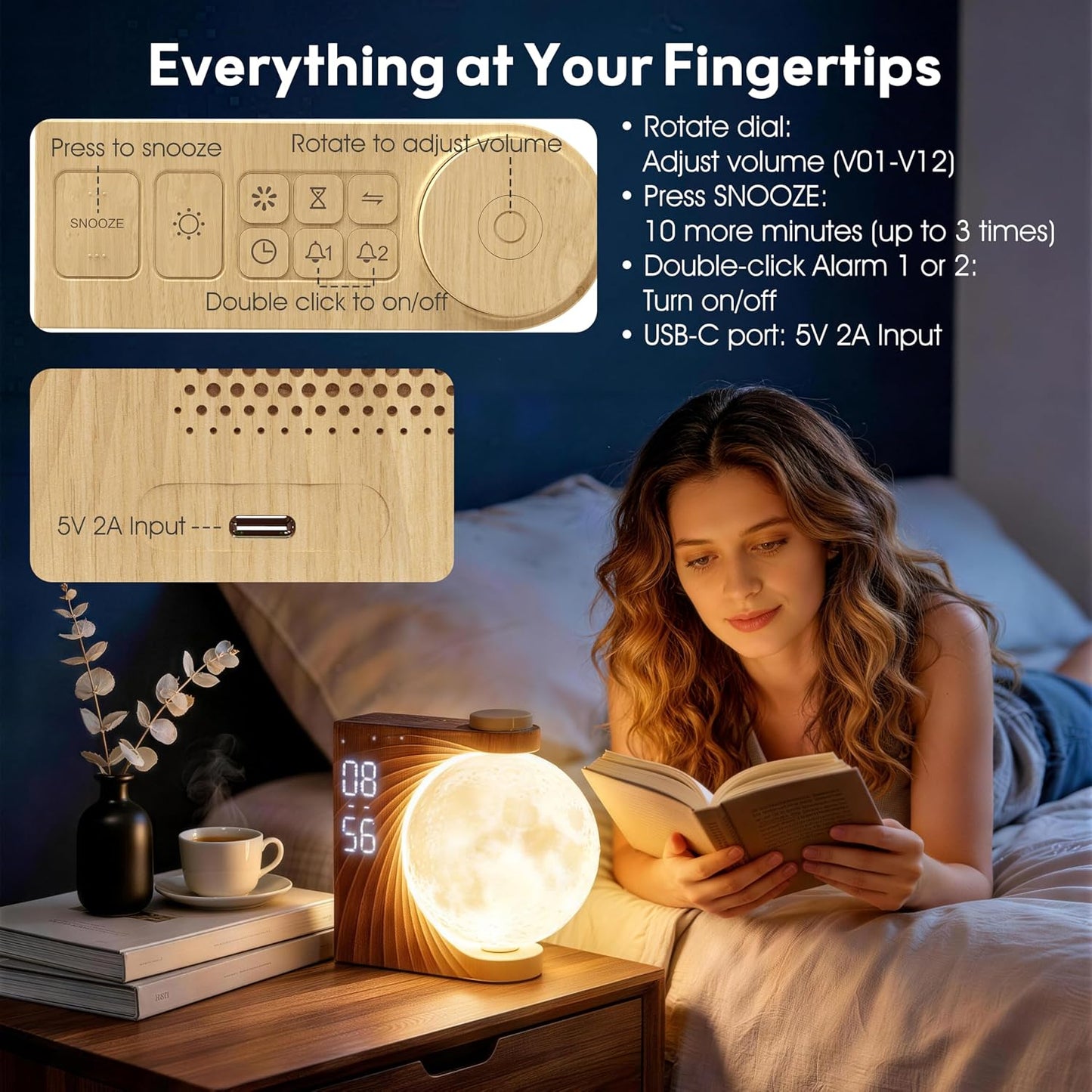 AIRIVO Alarm Clock for Bedrooms, Sunrise Alarm Clock Wake Up Light for Kids Teens, White Noise Sound Machine, Moon Light Dual Alarms for Heavy Sleepers, Night Light Clock for Preppy Room Decor