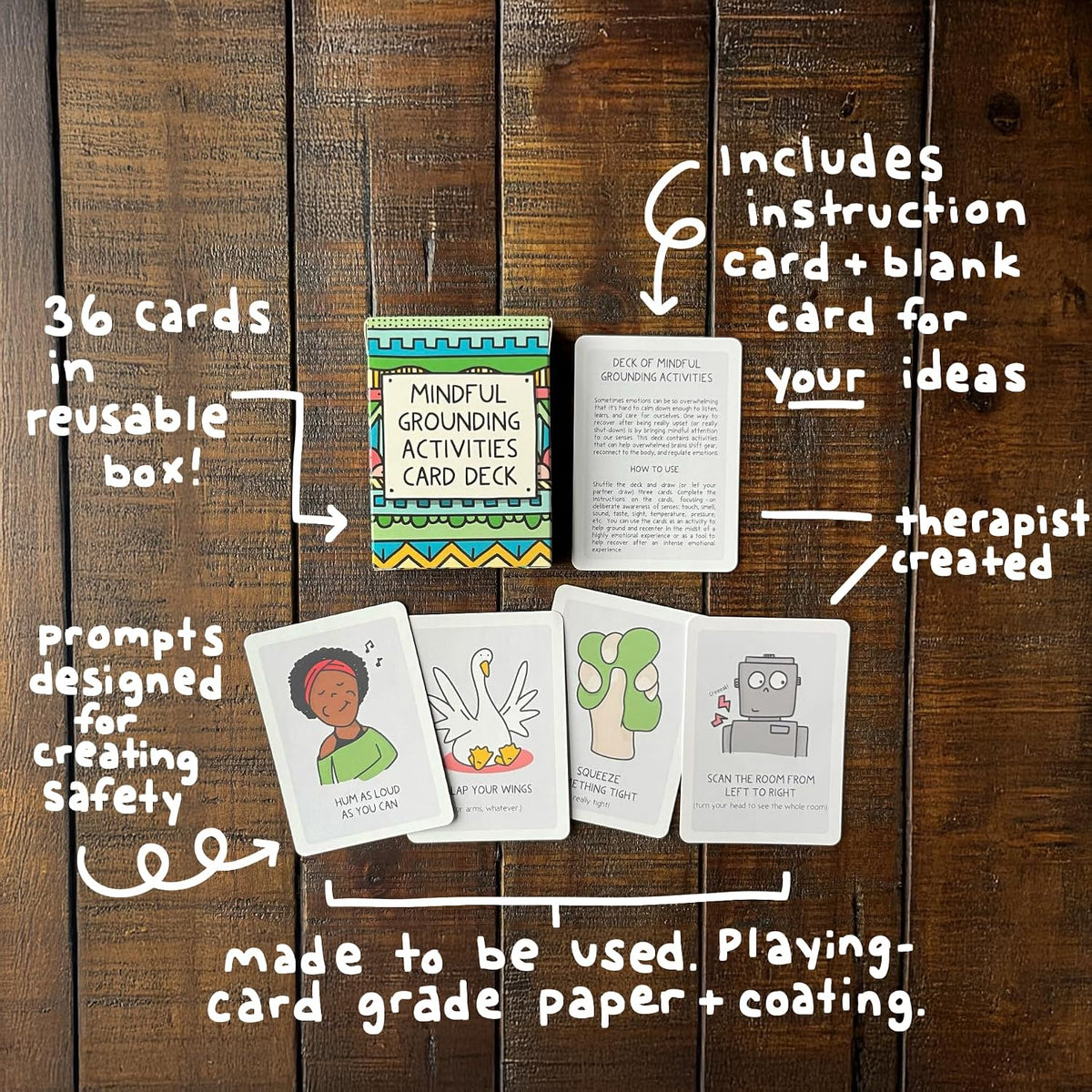 Mindful Grounding Card Deck – Trauma-Sensitive Card Deck Resource for Therapists, Educators, and Parents – Guided Somatic & Mindfulness Activities for Emotional Regulation