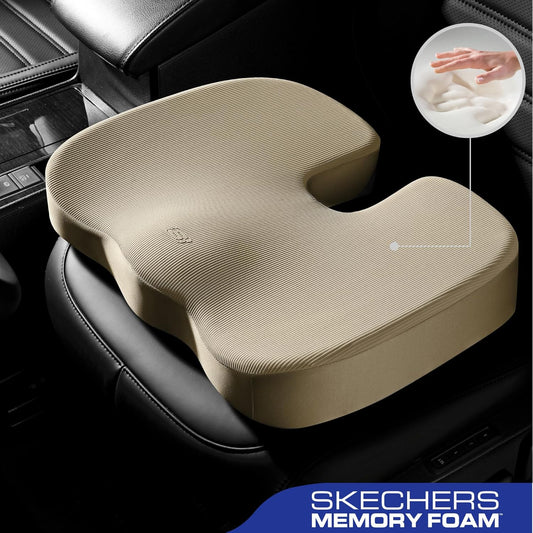 Skechers Memory Foam Seat Cushion,Office Chair Cushion for Tailbone Pain Relief,Butt Pillow for Office Chair,Car seat Cushion,Computer Desk,Long Sitting Office Workers,and Car Drivers,Black