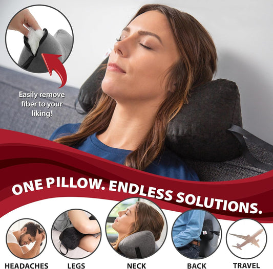 Sleep Log Ergonomic Neck & Travel Pillow for Pain Relief & Support, Full BK | Bone-shaped pillow provides adjustable support for the neck, back, knees, or legs while traveling, sitting, or sleeping.