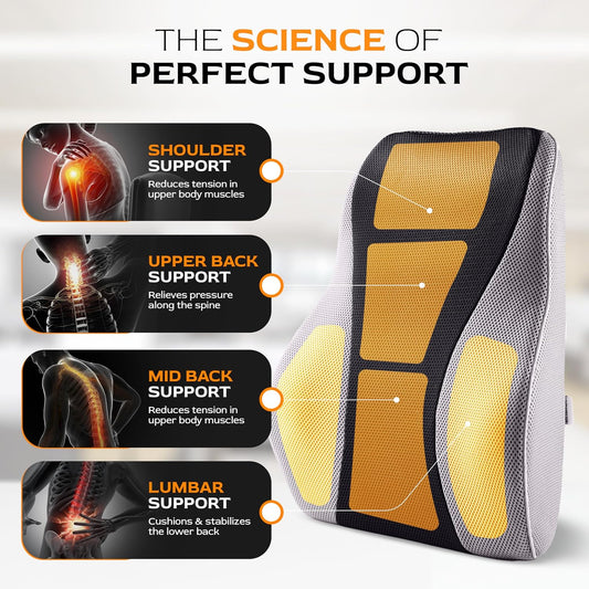 TULARIS Extra Dense Lumbar Pillow with Double Adjustable Straps - Ergonomic Lumbar Support Pillow for Office Chair, Car, Couch Firm Back Support for Lower Back & Spine Pain Relief Memory Foam Cushion