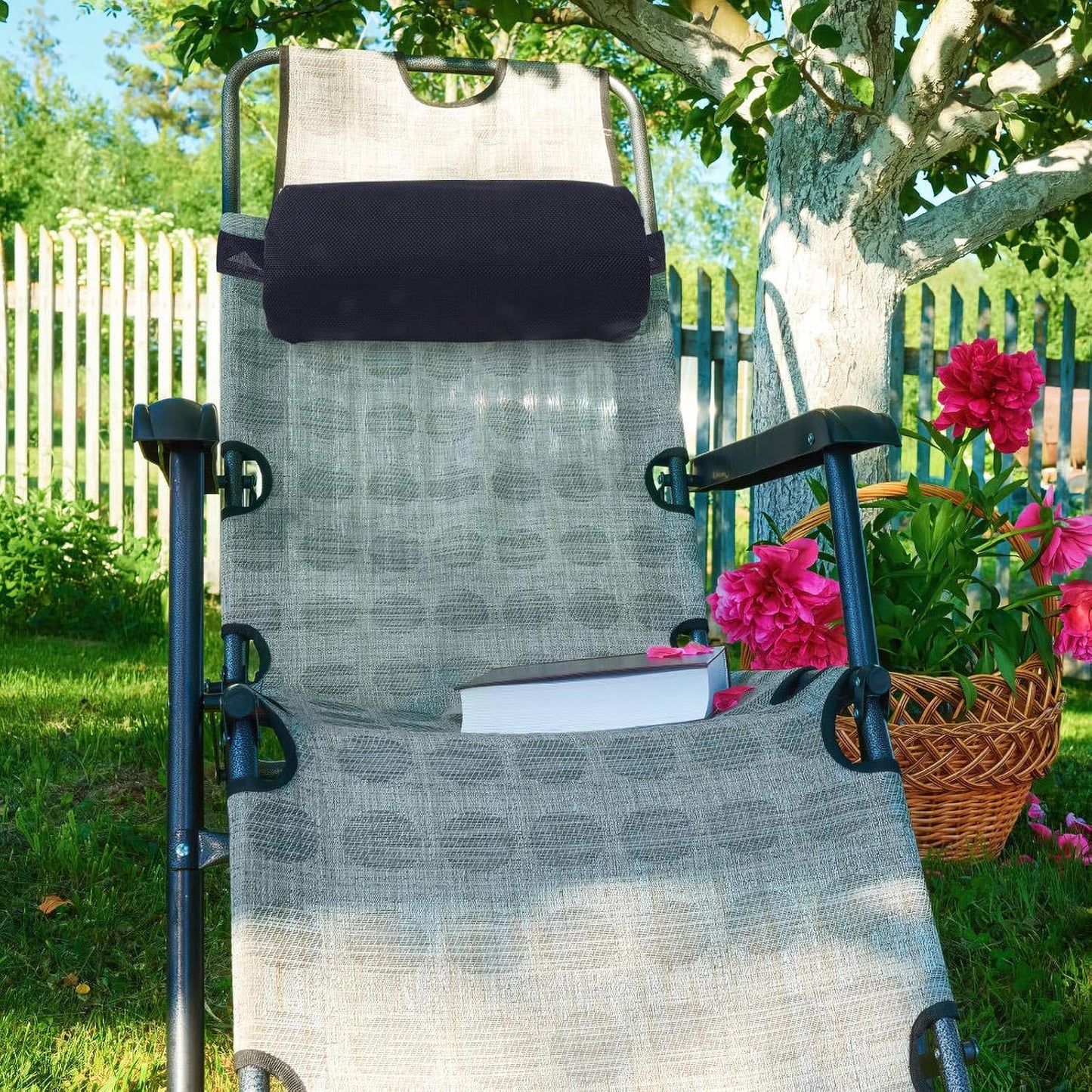Outdoor Recliner Chair Pillow Neck Support Headrest Cushion for Beach Lounger with Removable Padding Navy Blue Durable Fabric