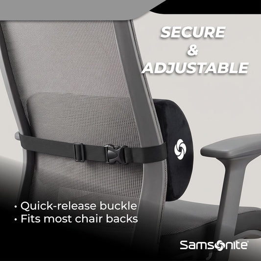 SAMSONITE - Half Moon Lumbar Support Pillow, Elevates Comfort, 100% Pure Memory Foam, Fits Most Seats