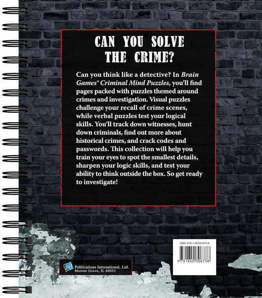 Brain Games - Criminal Mind Puzzles: Crime-Themed Brain Teasers | Visual, Verbal, Memory & Logic Puzzles | Spiral Bound Activity Book for Adults & Teens