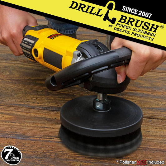 7in Boat Brush Variable Speed Polisher Attachment - Medium Yellow Bristles | Bathroom Accessories - Cleaning Supplies - Deck Scrub Brush - 5/8 x 11 Threaded Hub - Tile - Shower Cleaner - Flooring