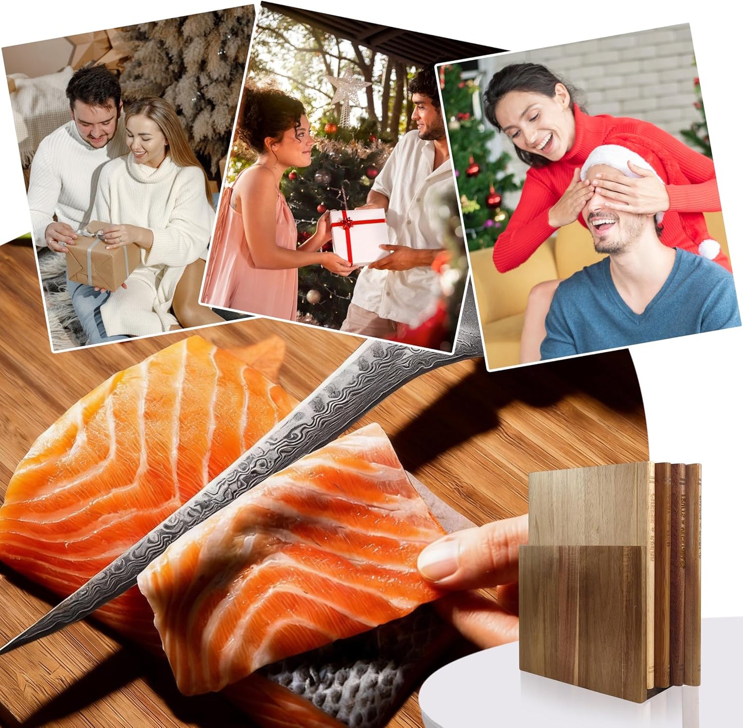 4 Pcs Book Cutting Board Set With Magnetic Knife Holder,Non Toxic Book Wood Cutting Boards With Labels,Made Of Four Different Solid Woods,Chopping Board For Kitchen Decoration (No Knives)(4)