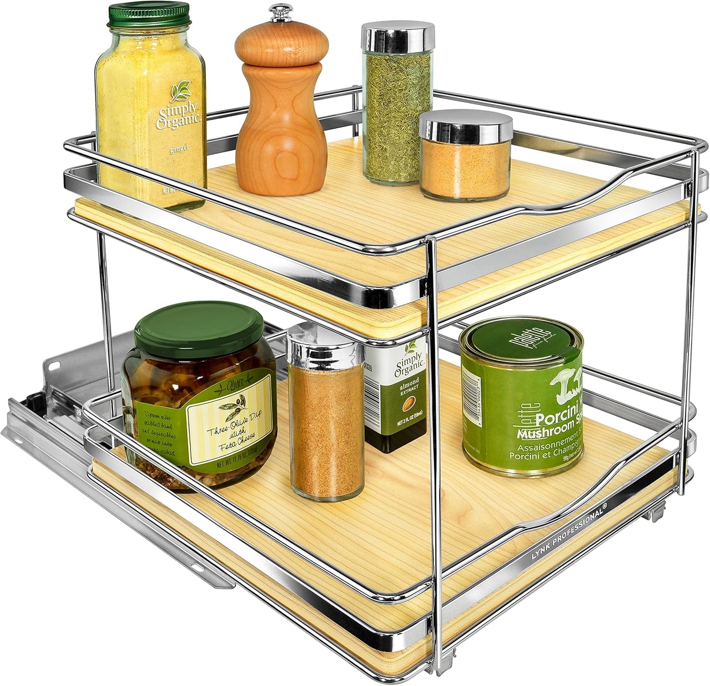 LYNK PROFESSIONAL® Pull Out Spice Organization for Cabinets - 4-3/8 inch Wide – Spice Rack for Inside Cabinets, Slide Out Spice Rack Organizer for cabinet – Pull Out Spice Rack, Sliding 2 Tier Chrome