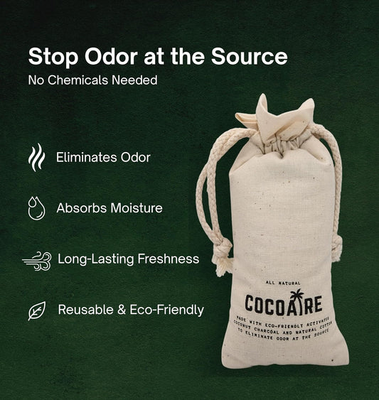 Shoe Deodorizer – Activated Coconut Charcoal Odor Absorber (2 Pack) – Removes Moisture & Odor from Shoes, Gym Bags & Closets – Reusable, Unscented Air Purifying Bags