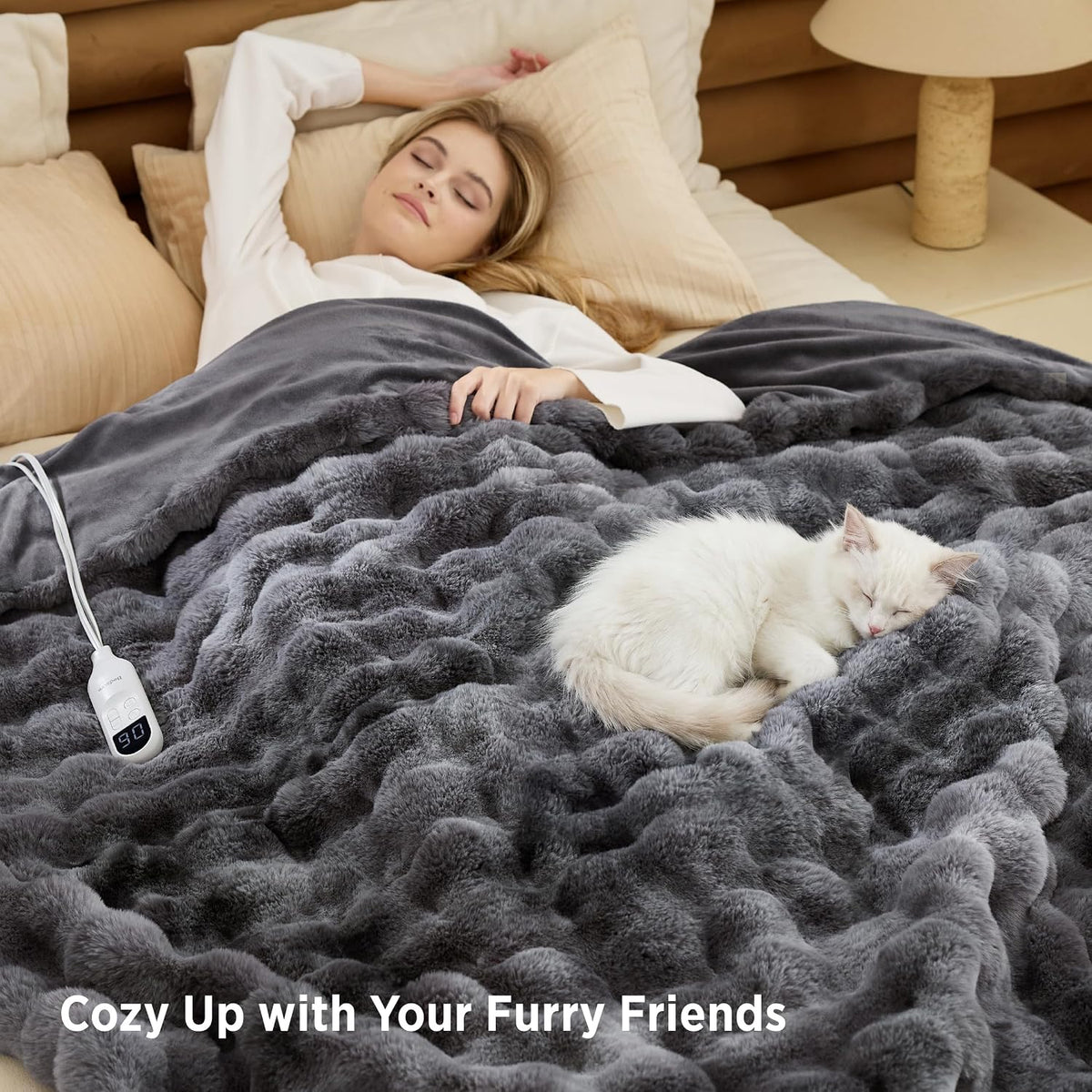 Bedsure Heated Blanket Electric Throw - Thick Striped Fast Heating Electric Blanket with Preheat Function, 6 Heat & 6 Timer (Up to 10H), 8H Auto Off, ETL Certified, Gifts for Women (50"x60", White)
