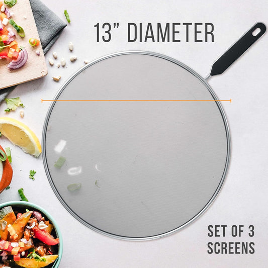 U.S. Kitchen Supply 4-Piece Stainless Steel Splatter Guard Set (13", 11.5", 10",8”) Fine Mesh Cover, Grease & Oil, Splatter Screen for Frying Pan, Cooking Pots, with Comfort Grip Handles