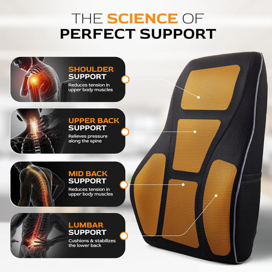 TULARIS Extra Dense Lumbar Support Pillow with Double Adjustable Straps - Ergonomic Memory Foam Cushion for Office Chair, Car, Couch - Firm Back Support for Lower Back & Spine Pain Relief
