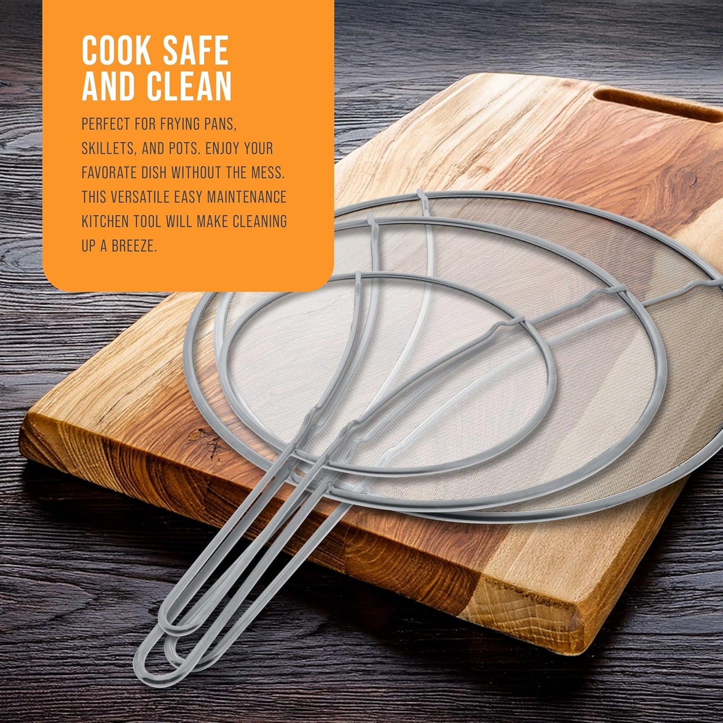 U.S. Kitchen Supply Stainless Steel Splatter Guard 13" Fine Mesh Cover, Grease & Oil, Splatter Screen for Frying Pan, Cooking Pots, with Resting Feet