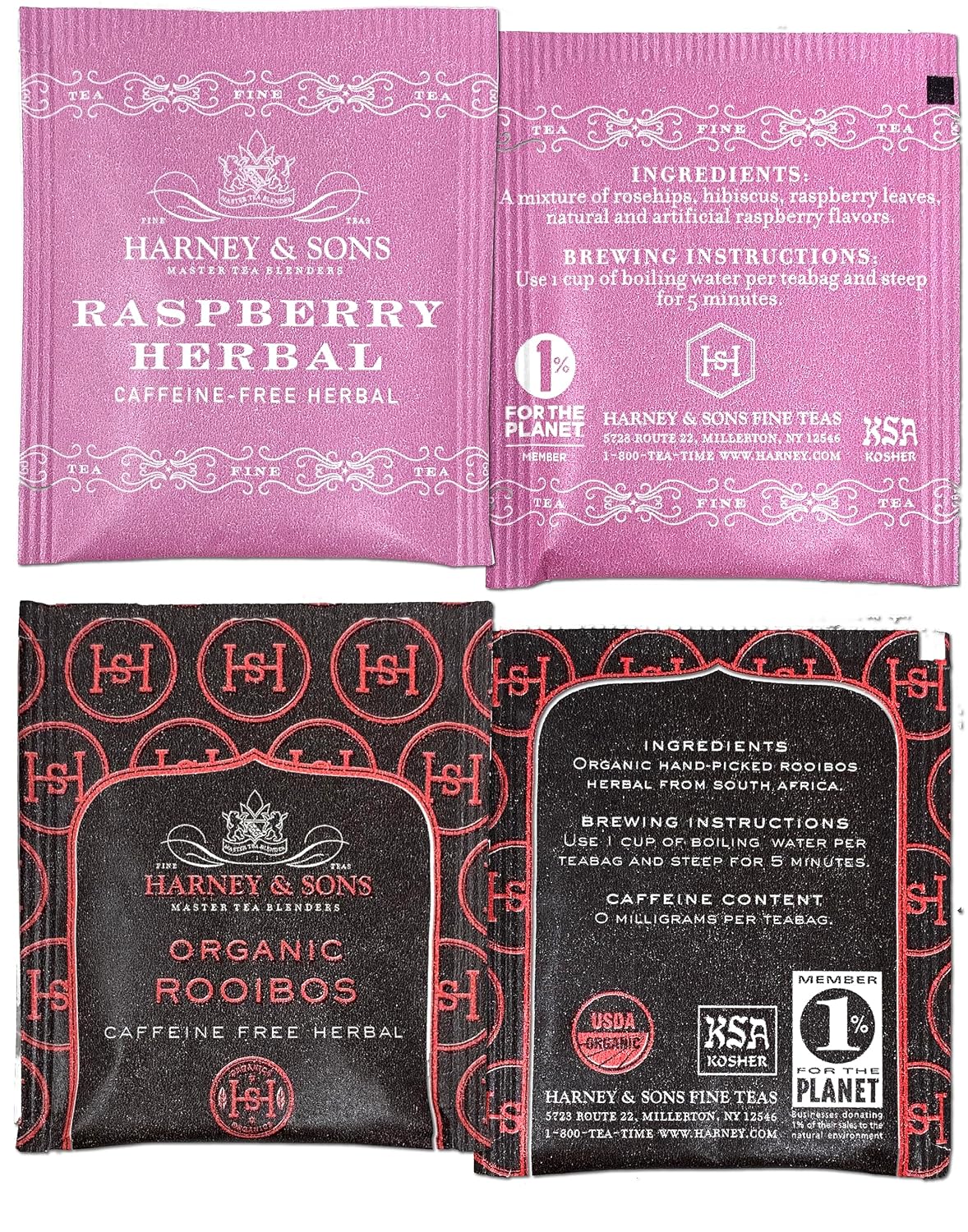 Harney & Sons Assorted Tea Bag Sampler 40 Count – Harney Decaf Tea Bags Variety Packs, Herbal Tea Bundle Caffeine Free Tea
