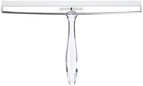 iDesign Zia Metal and Plastic Bathroom Squeegee for Shower, Glass Doors, Floors, Mirrors, with Suction Hook Holder , 12 Inches, Clear and Stainless Steel | Wall Hook Included