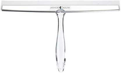 iDesign Zia Metal and Plastic Bathroom Squeegee for Shower, Glass Doors, Floors, Mirrors, with Suction Hook Holder , 12 Inches, Clear and Stainless Steel | Wall Hook Included