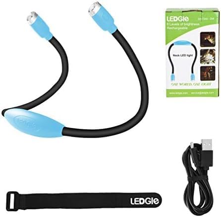 LEDGLE Neck Book Light for Reading Rechargeable,Long Arm,6 Brightness-Black