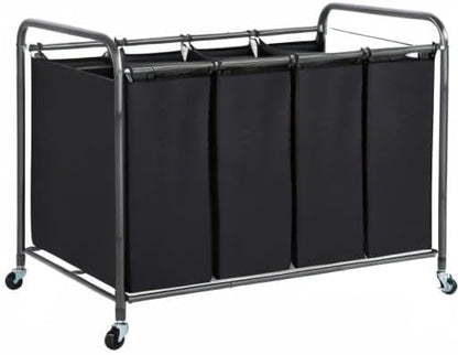 STO STO Laundry Sorter 3 Section, 3 Bag Clothes Hamper, Rolling Laundry Cart Basket with Heavy Duty Lockable Wheels and Removable Bag for Laundry Room, Bedroom, Closet, Black