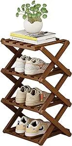 YYW Bamboo Shoe Rack for Entryway, Foldable Free Standing for Closet | Installation-Free Vertical Shoe Racks, Shoe Shelf for Living Room Bedroom, Easy To Assemble, Tawny 5 Layers