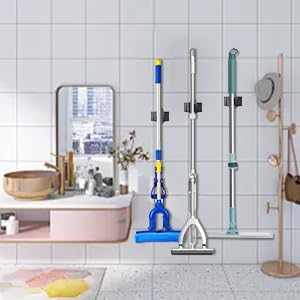 3-H Broom Holder Wall Mount 12 Pack, Heavy Duty Stainless Steel Mop and Broom Organizer Clips, Strong Grip Wall Mount Holders for Garage, Garden, Laundry Room & Utility Closet, Black