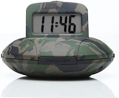 Sonic Alert Digital Alarm Clock - Small Travel Clocks for Heavy Sleepers - Battery Operated with Vibrating Bed Shaker - Green Camo
