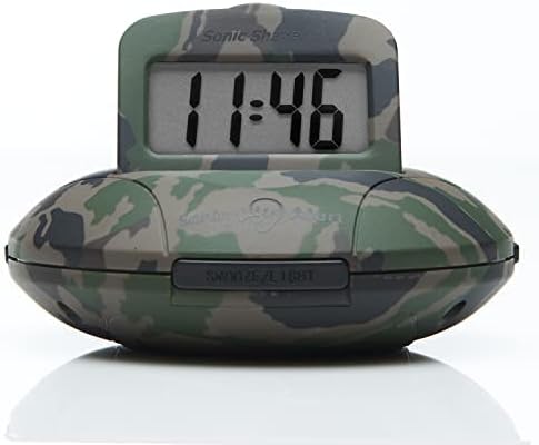Sonic Alert Digital Alarm Clock - Small Travel Clocks for Heavy Sleepers - Battery Operated with Vibrating Bed Shaker - Green Camo