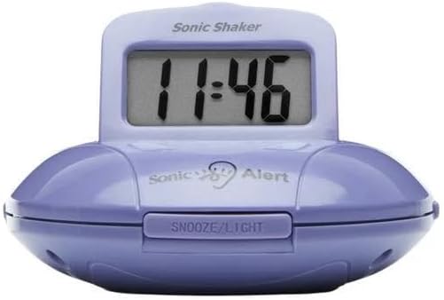 Sonic Alert Digital Alarm Clock - Small Travel Clocks for Heavy Sleepers - Battery Operated with Vibrating Bed Shaker - Purple