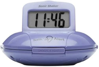 Sonic Alert Digital Alarm Clock - Small Travel Clocks for Heavy Sleepers - Battery Operated with Vibrating Bed Shaker - Purple