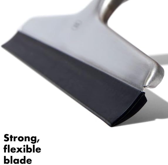 OXO Good Grips Stainless Steel Squeegee - All-Purpose for Bathroom, Glass Shower Doors, Mirrors, Tiles, Countertops and Car Windows - Streak Free | Flexible blade or silicone edge, easy water removal, compact storage
