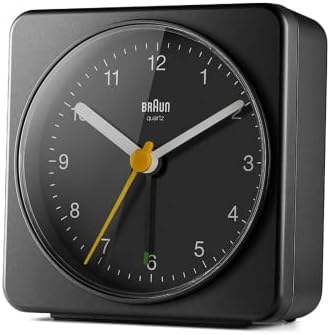 Braun Classic Analogue Alarm Clock with Snooze and Light, Quiet Quartz Sweeping Movement, Crescendo Beep Alarm in White, Model BC03W.