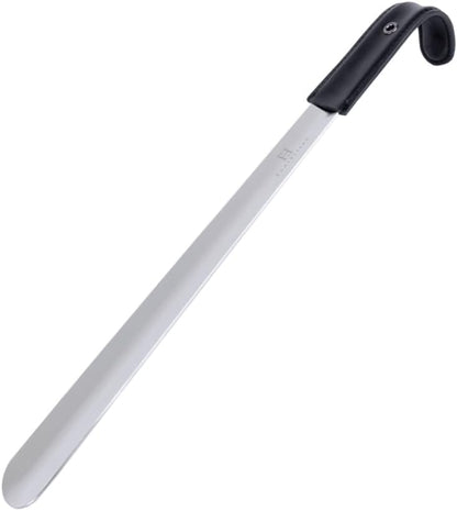 FootFitter 1.8mm Extra Thick Stainless Steel Long Shoe Horn Heavy‑Duty | Reinforced Stainless Steel Design with Leather Grip Handle for Powerful Heel Control, Extended Comfort & Daily Stability