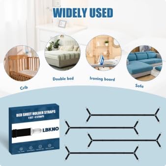 4Pcs Sheet Holders, Adjustable Bed Sheet Holders for Corners Elastic | Sheet Straps Upgrade with Metal Clips Keep Sheet Firm & Tight, Non-Slip Strong for Crib to King Size Bed