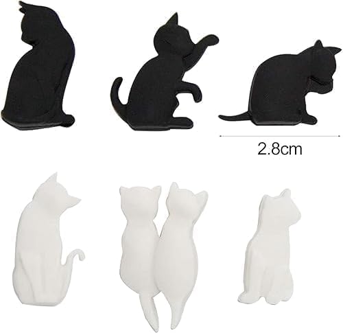 6Pcs Black and White Heat-Resistant Silicone Tea Bag Clips Set - Cartoon Cat-Shaped Reusable Holders for Drinks, Food Markers, Squeezer, and Accessories