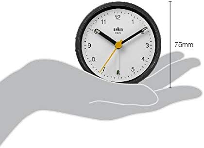 Braun Classic Analogue Alarm Clock with Snooze and Light, Quiet Quartz Movement, Crescendo Beep Alarm in White, Model BC12W.
