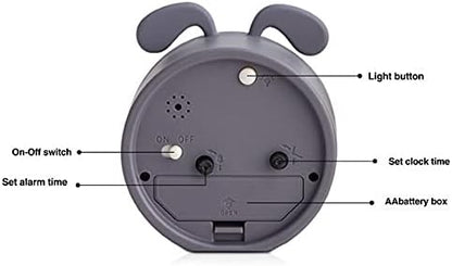 3" Cat Silicone Analog Alarm Clock Silent Non Ticking Backlight Desk Clock
